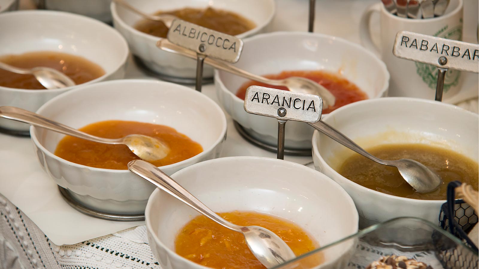 The breakfast buffet with traditional jams